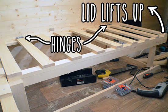 Hinged lid for main part of bed