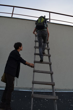 2nd roof. Some wooden ladders to get right to the very top for a view of the sunset