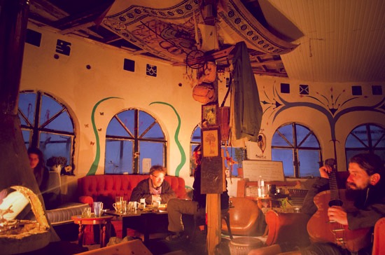 Evening in the academy. This is the large communal space for eating, playing music, juggling, working on projects