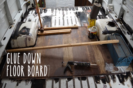 Gluing down the plywood floor