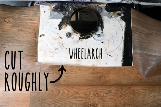 Cutting roughly around wheel arches