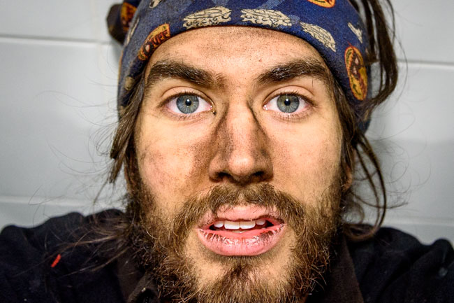 Mike Hudson with rust on face