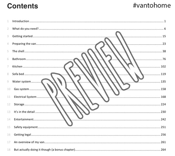 vandog-van-conversion-book-contents