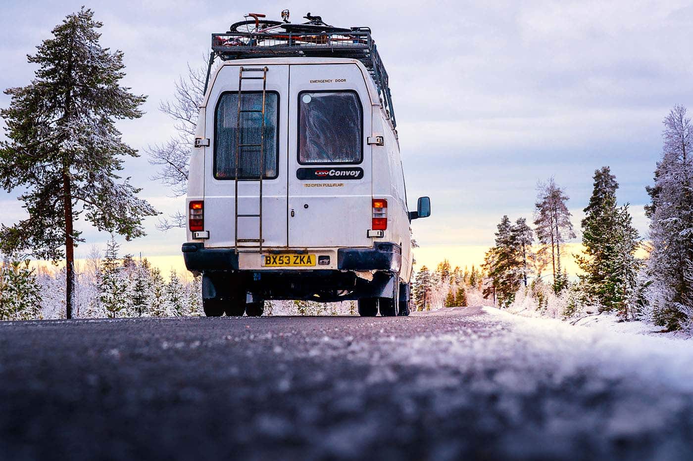 driving on icey roads in arctic north sweden