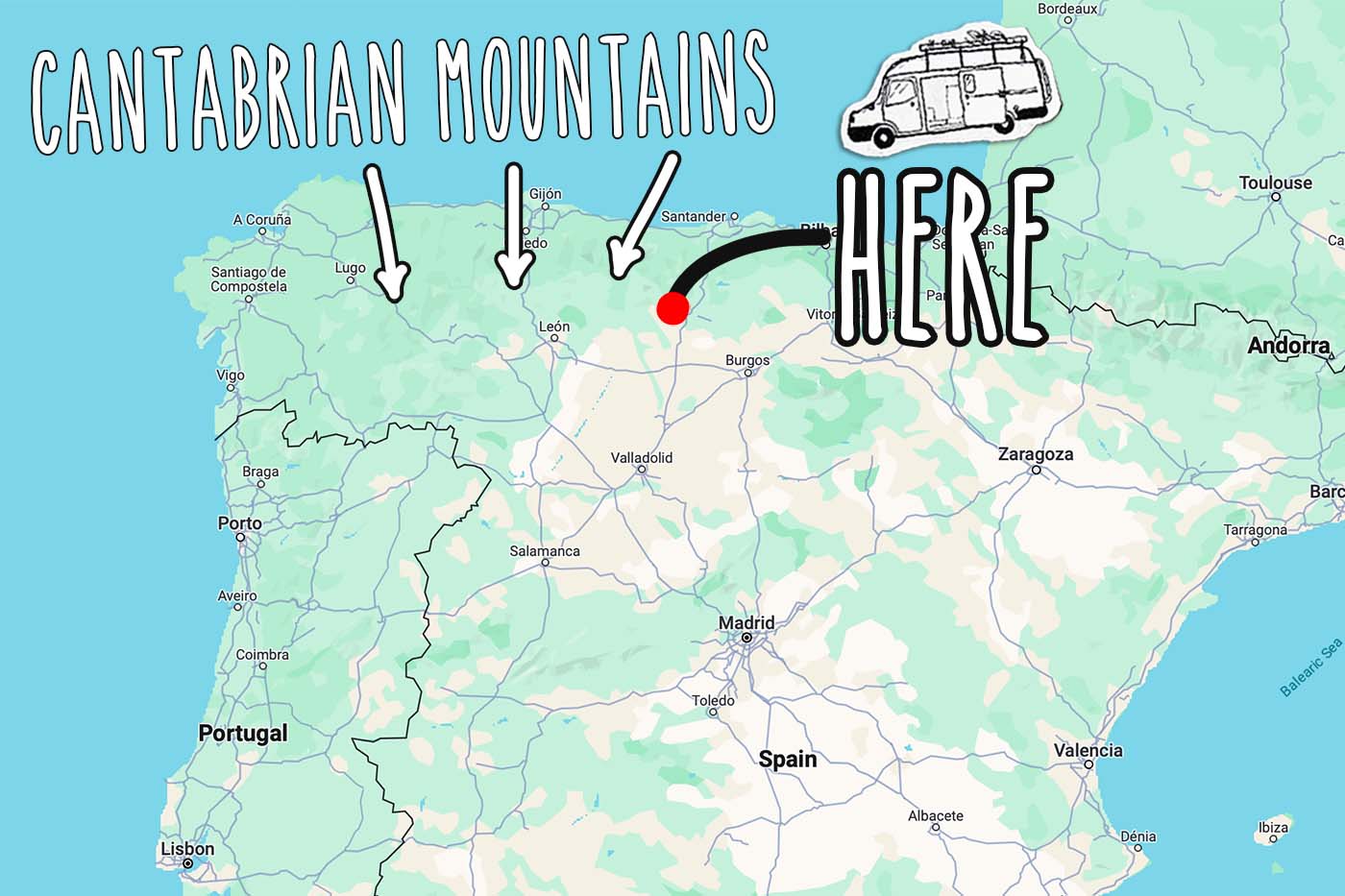 map showing location of Spain's Cantabrian Mountains