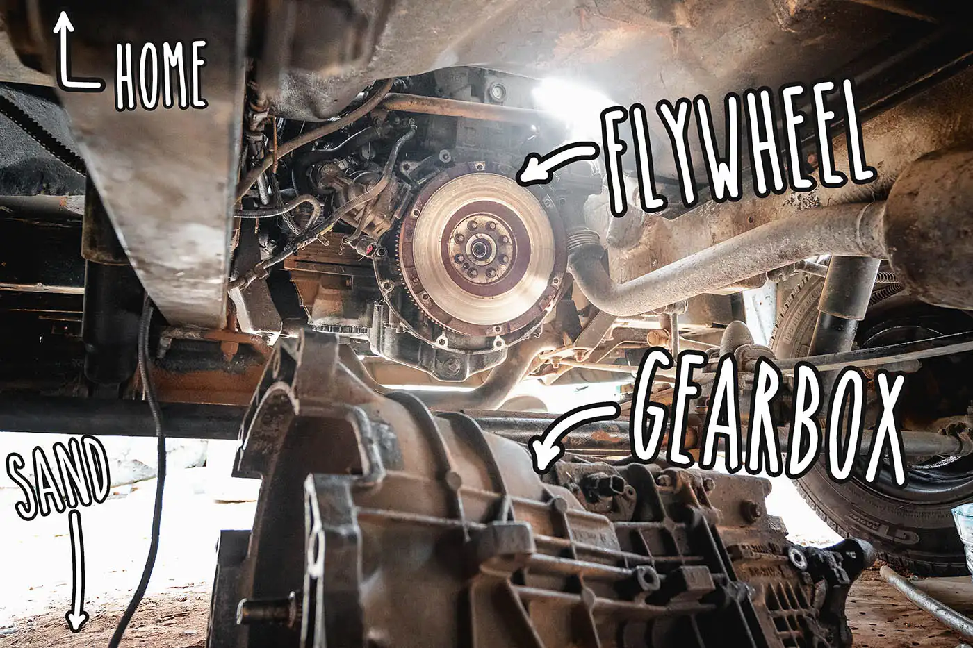 Gearbox of van removed to change clutch